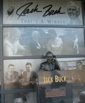 Statue of Jack Buck broadcasting